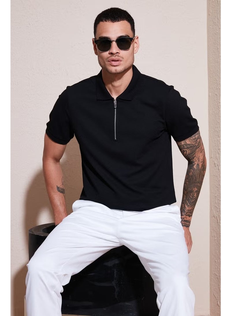 Buratti Cotton Regular Fit Zippered Polo Neck T Shirt Men's Polo Neck T Shirt 5902915 - Image 1